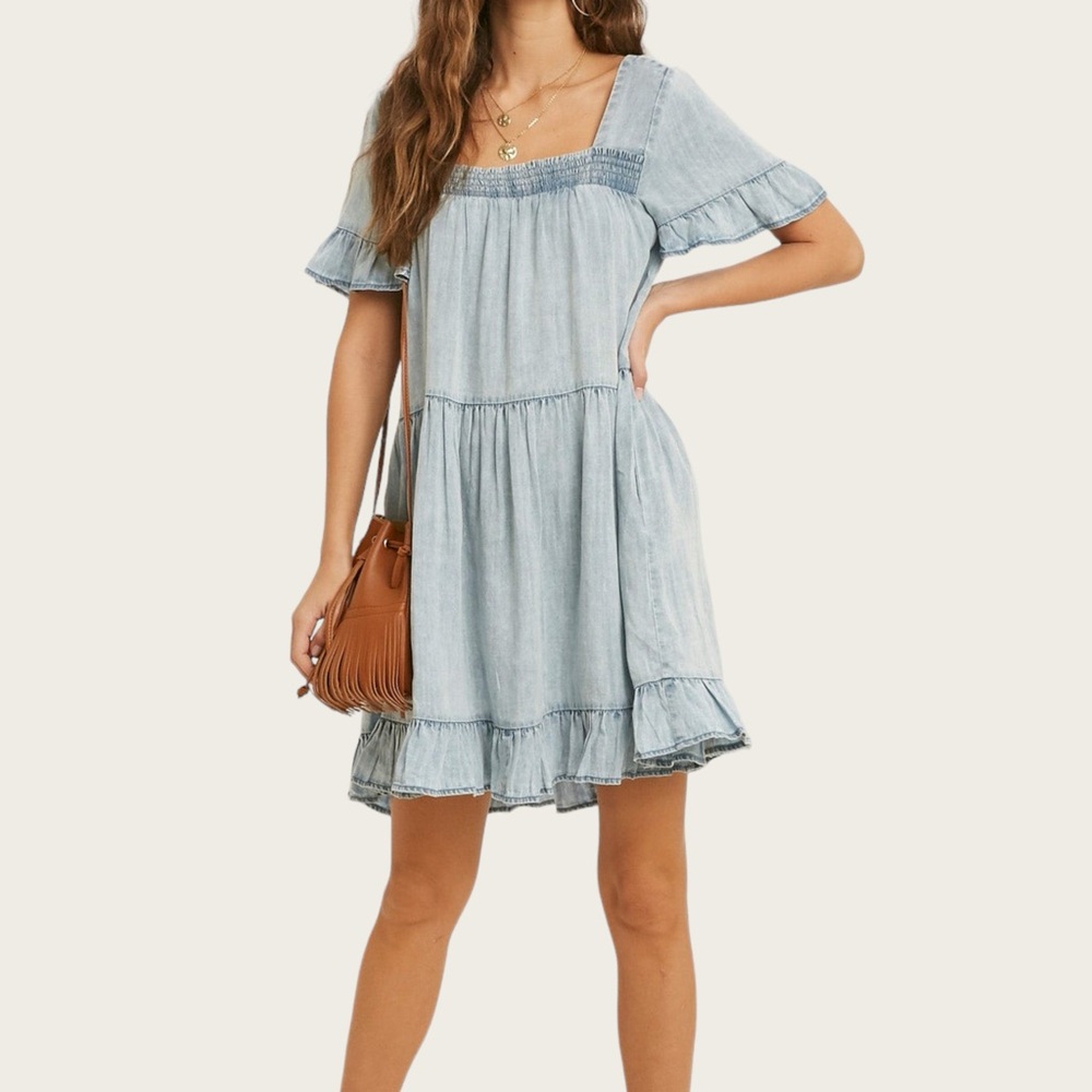 Wishlist Ruffle Blue Chambray Dress, Size M/L